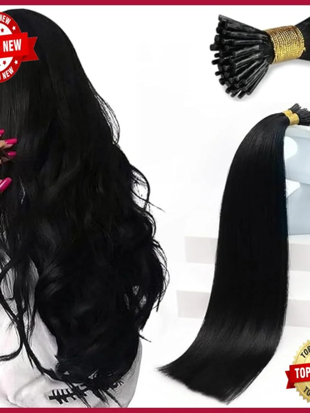 24 Inch Human Hair Extensions I-Tip Invisible Beads 50g